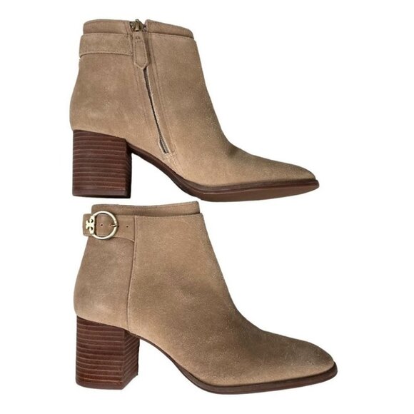 Tory Burch Boots Ankle Tan NWT Sofia Fall Leather Suede Winter Heel Sz 7 - Picture 4 of 8